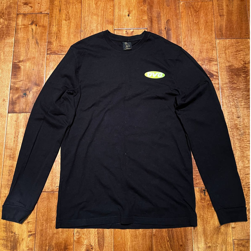 OVO Logo Top T-Shirt Black Men's Small Cotton Long Sleeve Pullover Crew Neck